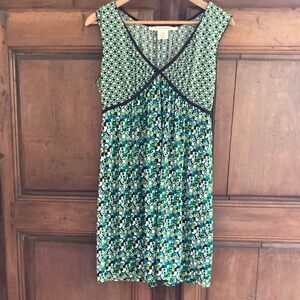 Max Studio sz 8 teal, brown, green, cream lightweight summer dress